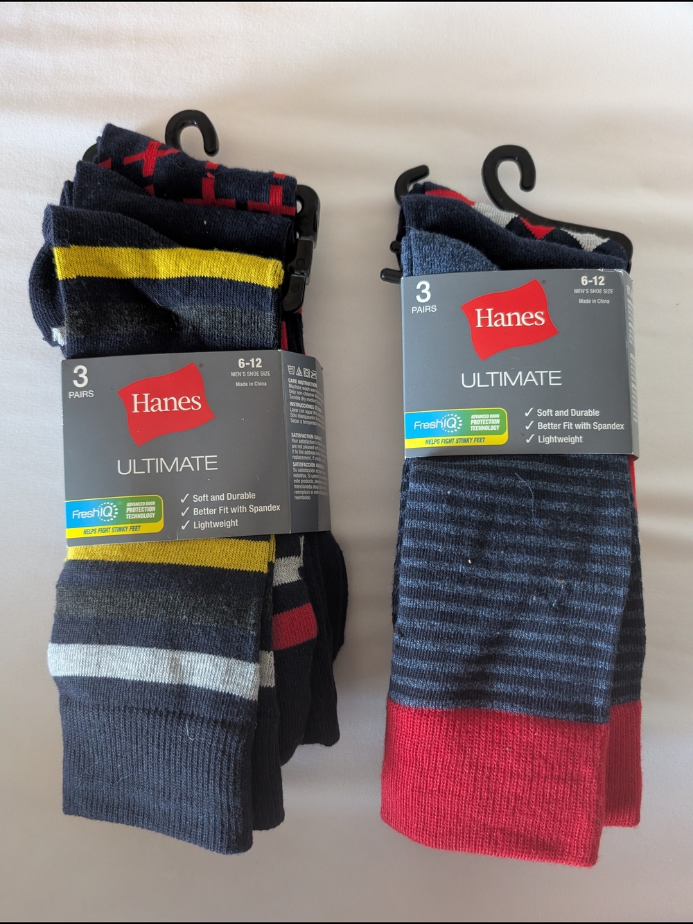 Hanes Men’s Crew Socks Pack - Black, Gray, Red, Blue Accents (6 Pairs)